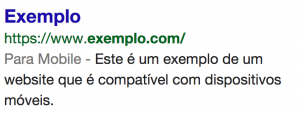 Exemplo de resultado no Google em celulares para sites mobile